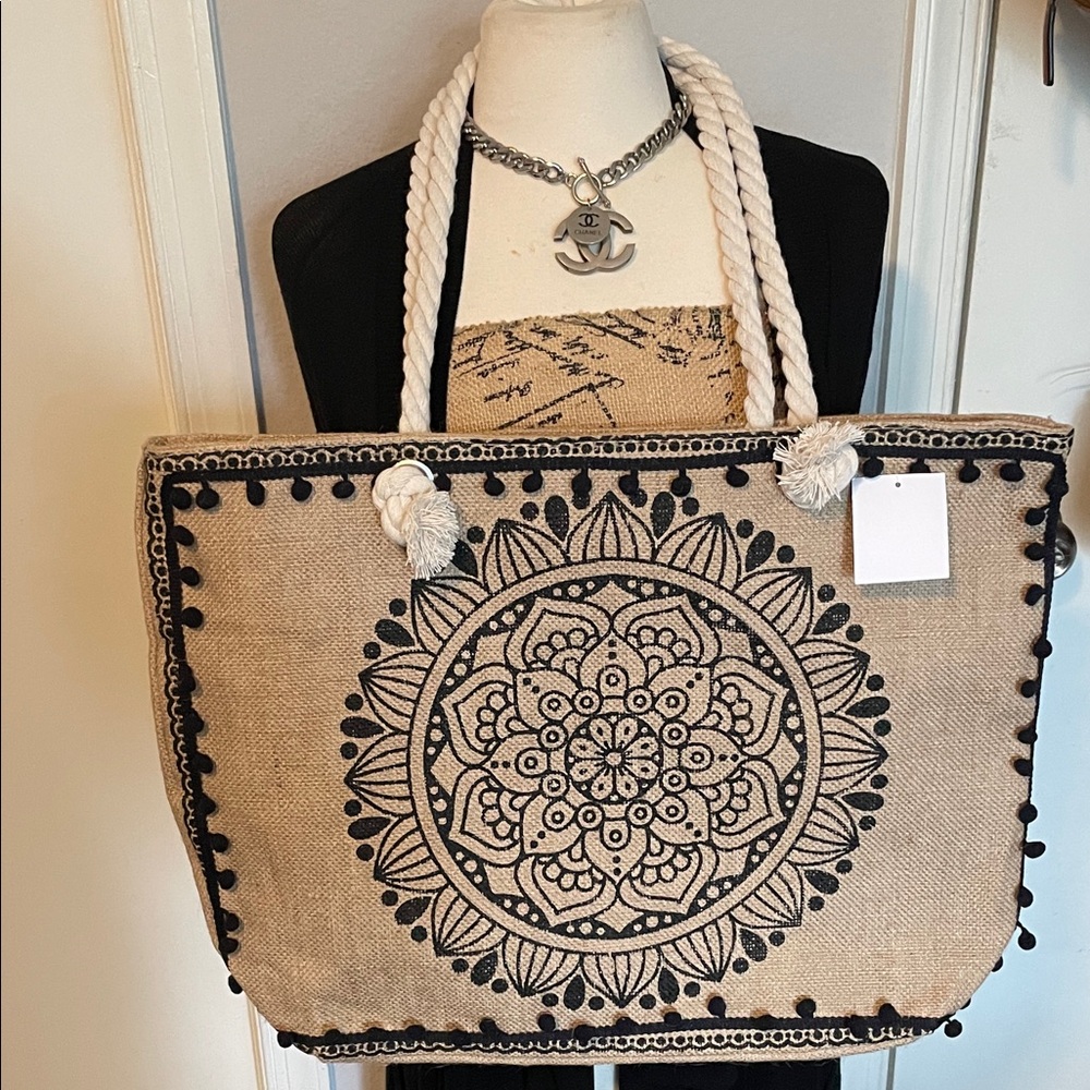 🖤Bohemian Tan and Black Mandala Tote Bag🖤